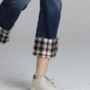 Plaid Cuff Mid Calf Jeans